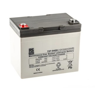 RS PRO 12 V T6 Sealed Lead Acid Battery 33 Ah, AGM Construction, 164mm x 195mm 727-0420