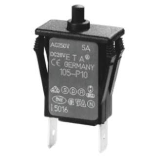 ETA 105 Series Thermal Circuit Breaker 6A Current Rating 1-Pole Base Mount Blade Terminal Button Reset 105-P10-6A
