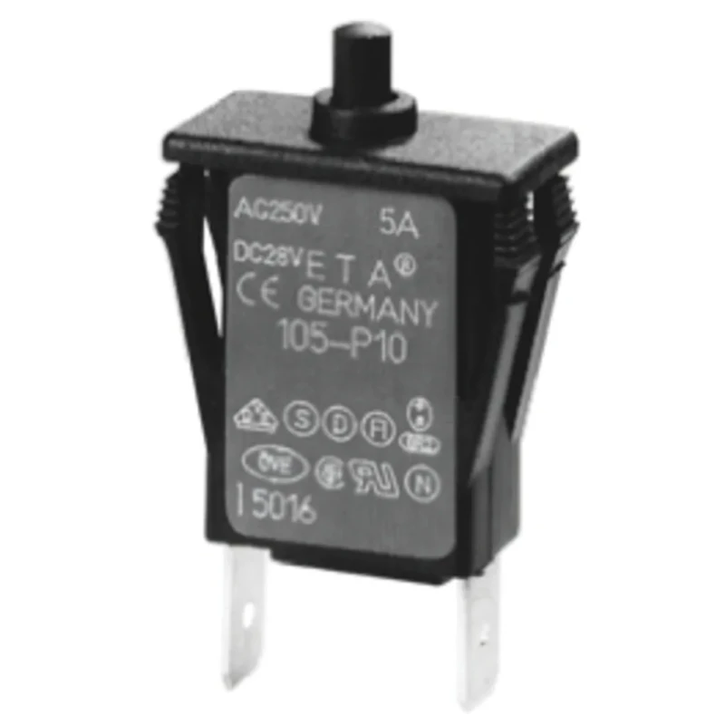 ETA 105 Series Thermal Circuit Breaker 6A Current Rating 1-Pole Base Mount Blade Terminal Button Reset 105-P10-6A