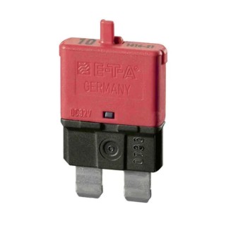 ETA Thermal Circuit Breaker, 1-Pole, 10A Current Rating, 32 V dc, Series 1616, 6mm Width 1616-21-10A