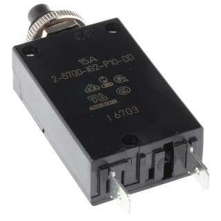 ETA 2 5700 Panel Mount Thermal Circuit Breaker 15A Current Rating 1-Pole 250V AC 50V DC 2-5700-IG2-P10-DD-000040-15A