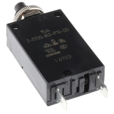 ETA 2 5700 Panel Mount Thermal Circuit Breaker 15A Current Rating 1-Pole 250V AC 50V DC 2-5700-IG2-P10-DD-000040-15A
