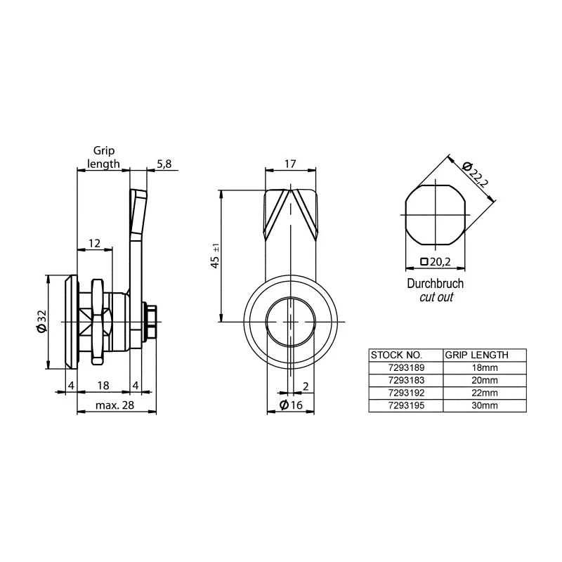 RS PRO Silver Stainless Steel Slotted Head Lock 18 mm Panel-to-Tongue 20.2 x 22.2 mm Germany 729-3189
