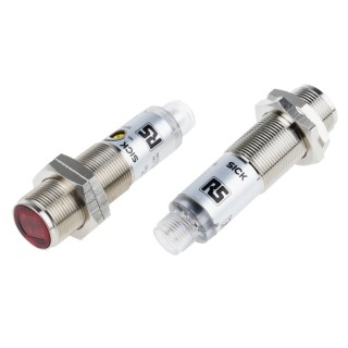 RS PRO Through Beam Receiver Photoelectric Sensor, Barrel Style, 28 m Detection Range, NPN Output, IP67 Rated, Model 729-5126