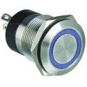 Bulgin Illuminated Push Button Switch Panel Mount Momentary Silver Actuator SPST Blue LED IP66 24V dc MPI002