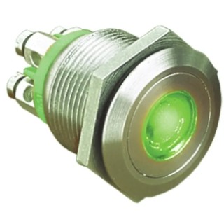 Bulgin Illuminated Push Button Switch Momentary Panel Mount 19.2 mm Cutout SPST Green LED IP66 24 V dc MPI001