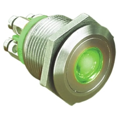 Bulgin Illuminated Push Button Switch Momentary Panel Mount 19.2 mm Cutout SPST Green LED IP66 24 V dc MPI001