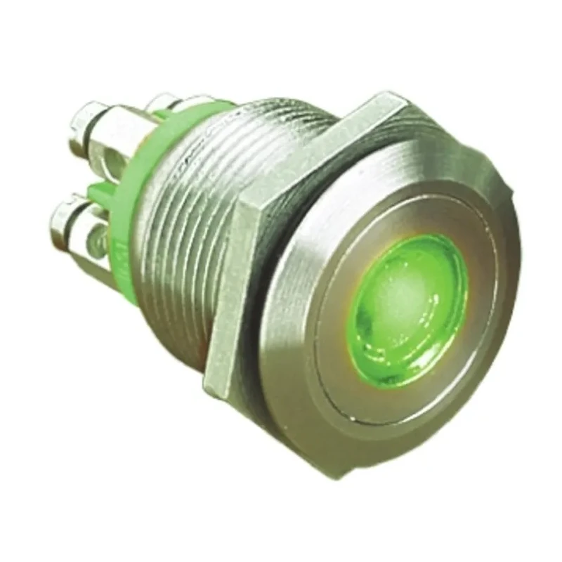 Bulgin Illuminated Push Button Switch Momentary Panel Mount 19.2 mm Cutout SPST Green LED IP66 24 V dc MPI001