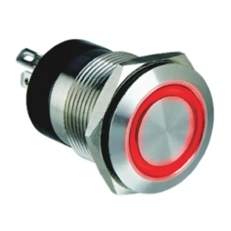 Bulgin Illuminated Push Button Switch Panel Mount Momentary 19.2 mm Cutout SPST Red LED IP66 24 V dc MPI002