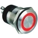 Bulgin Illuminated Momentary Push Button Switch Panel Mount 19.2 mm Cutout SPST Red LED IP66 24 V dc MPI002