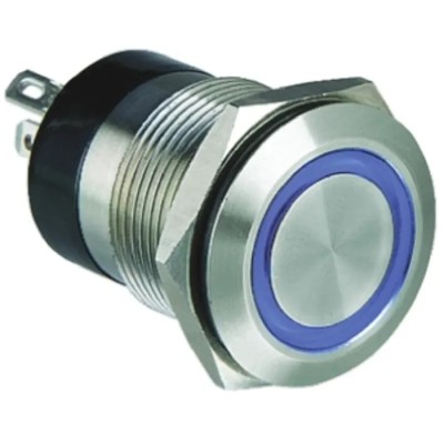 Bulgin Illuminated Push Button Switch, Momentary, Panel Mount, 19.2 mm Cutout, SPST, Blue LED, IP66, 24 V dc MPI002
