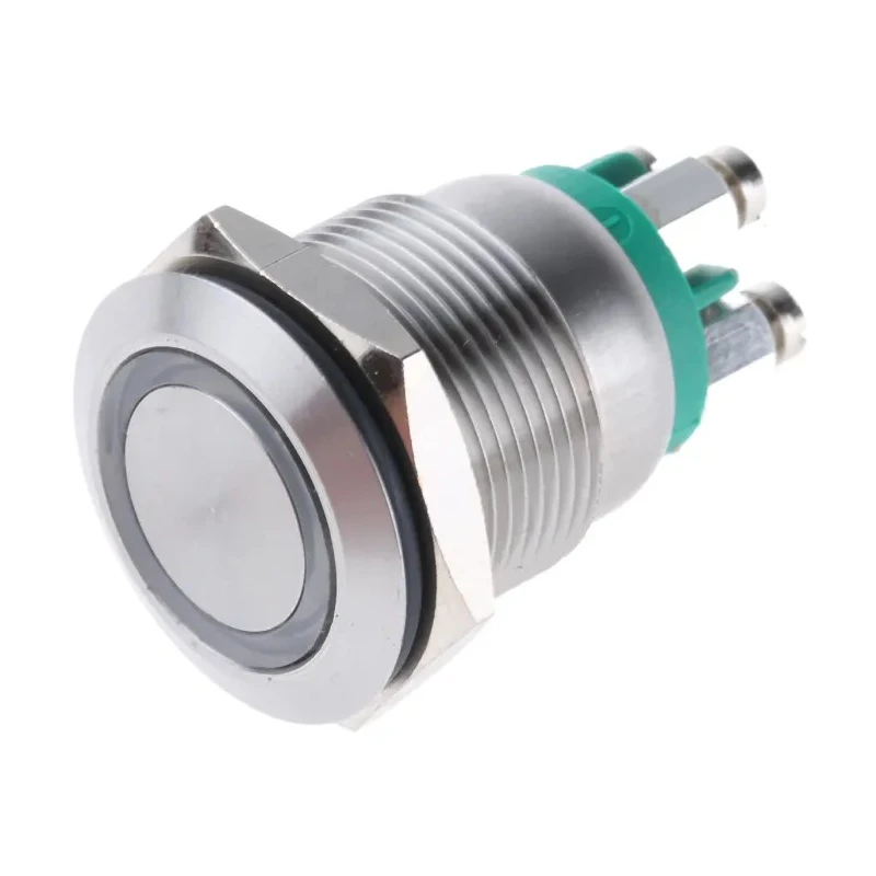 Bulgin Illuminated Push Button Switch, Momentary, Panel Mount, 19.2 mm Cutout, SPST, Green LED, IP66, 24 V dc MPI002