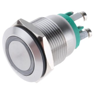 Bulgin Illuminated Momentary Push Button Switch, Panel Mount, 19.2 mm Cutout, SPST, Green LED, IP66, 24 V dc MPI002