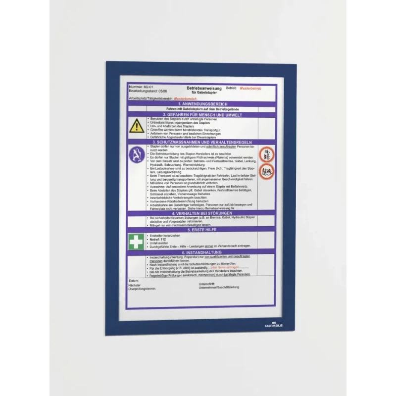 Durable Blue A4 Document Display Polyvinyl Chloride Notice Board 323mm Height 236mm Width 4872-07