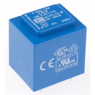 Block PCB Transformer 15 V ac, 2.8 VA Power, Pin Mount, 32.3x27.3x34 mm Dimensions VB 2,8/1/15