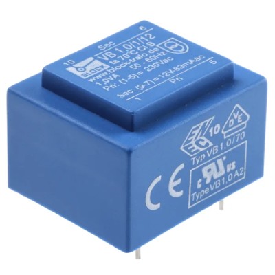 Block PCB Transformer 12 V ac 1 Output Through Hole Mount, 1 VA, 230 V ac Primary Voltage VB 1,0/1/12