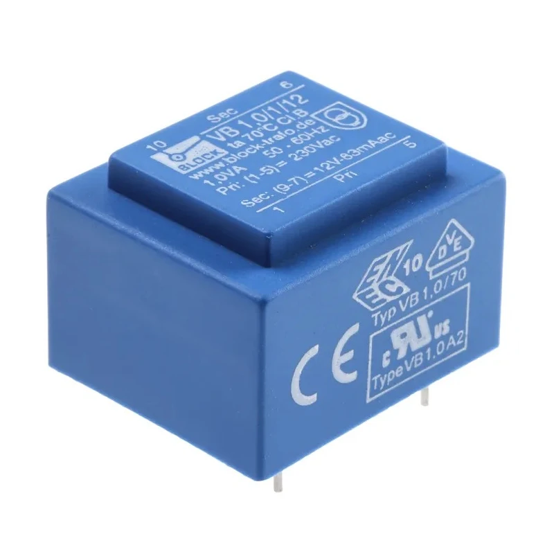 Block PCB Transformer 12 V ac 1 Output Through Hole Mount, 1 VA, 230 V ac Primary Voltage VB 1,0/1/12