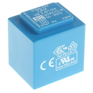 Block PCB Transformer 230 V ac Primary, 24 V ac Secondary, 2.8 VA Power, Pin Mount VB 2,8/1/24