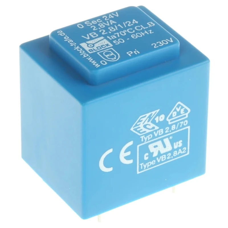 Block PCB Transformer 230 V ac Primary, 24 V ac Secondary, 2.8 VA Power, Pin Mount VB 2,8/1/24