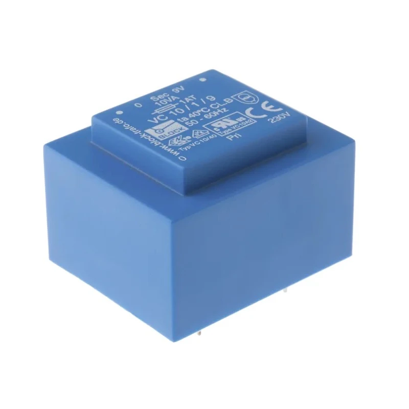 Block 9 V AC 1 Output Pin PCB Transformer 10 VA, Pin Mount, C-UL-US, ENEC 10 (VDE) VC 10/1/9