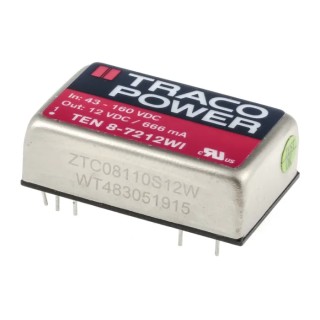 TRACOPOWER 8 Watt Regulated Isolated DC-DC Converter 12V DC Output 666 mA 43-160V DC Input TEN 8-7212WI