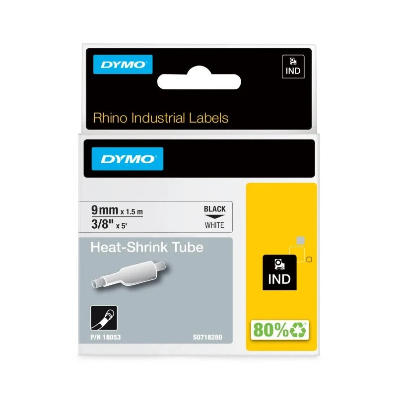 Dymo White Heat Shrink Tubing Label Printer Tape 9 mm Sleeve Diameter, 1.5 m Length, Flame Retardant, Polyolefin 18053