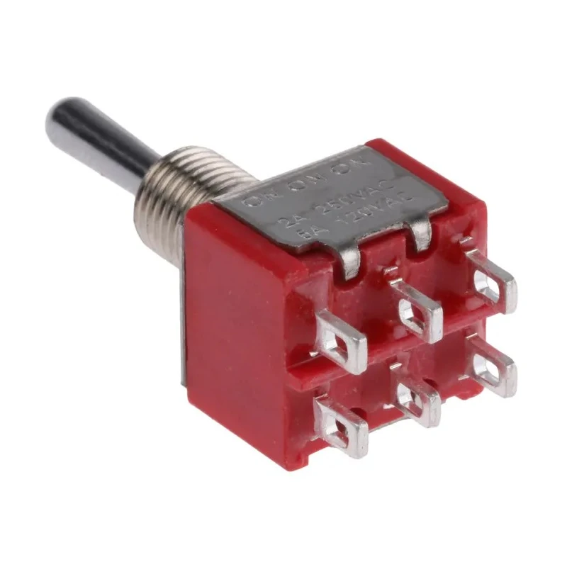 RS PRO Toggle Switch Panel Mount On-On-On DPDT 2A 26V DC 112V AC Chrome Plated Brass Actuator 7347053P
