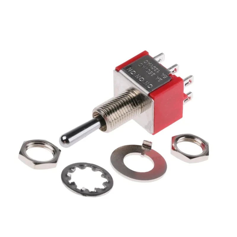 RS PRO Toggle Switch Panel Mount On-On-On DPDT 2A 26V DC 112V AC Chrome Plated Brass Actuator 7347053P
