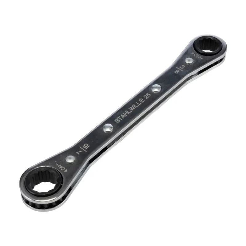 STAHLWILLE Ratchet Ring Spanner Double Ended 9.53 x 11.11 mm Chrome Finish Steel 139mm Length 41562428