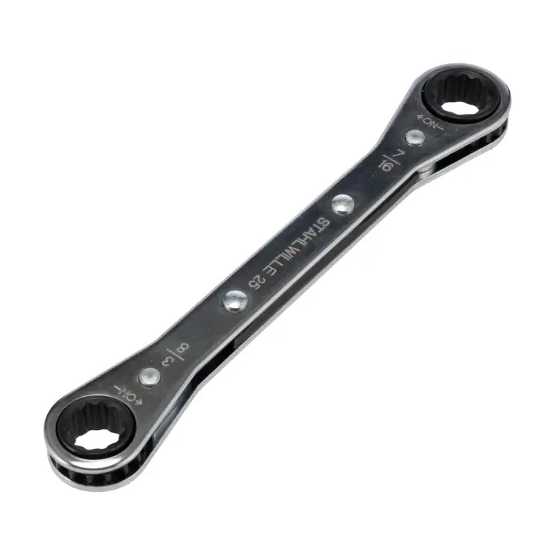STAHLWILLE Ratchet Ring Spanner Double Ended 9.53 x 11.11 mm Chrome Finish Steel 139mm Length 41562428