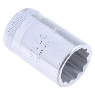 STAHLWILLE 1/2 in Drive 17 mm 12 Point Square Socket, Chrome Finish, 38mm Overall Length 03010017