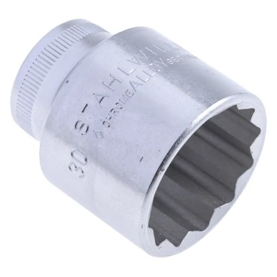 STAHLWILLE 1/2 in Drive 30 mm 12 Point Square Socket Chrome Finish, 45mm Overall Length 03010030