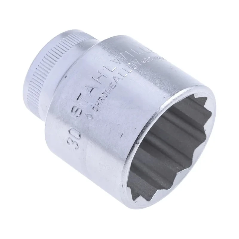 STAHLWILLE 1/2 in Drive 30 mm 12 Point Square Socket Chrome Finish, 45mm Overall Length 03010030