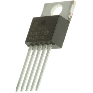 Microchip Digital Output Temperature Sensor, Through Hole Mount, Serial-I2C, SMBus, ±3°C Accuracy, 5-Pin TC74A5-5.0VAT
