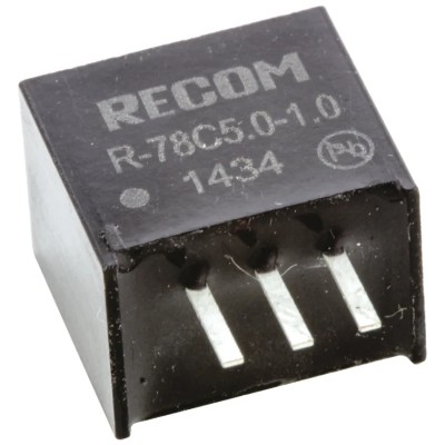 Recom Switching Regulator Through Hole 5V DC Output Voltage 1A Output Current 5W Power SIP-3 Package R-78C5.0-1.0