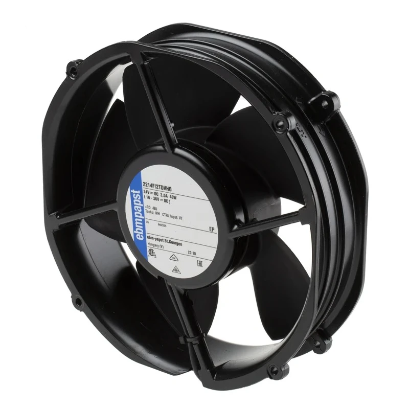 ebm-papst 2200 FTD Series Axial Fan, 24V DC, 940 m³/h Air Flow, 48 W Power, 2 A Max, IP20 Protection, 220 mm Circular Frame 