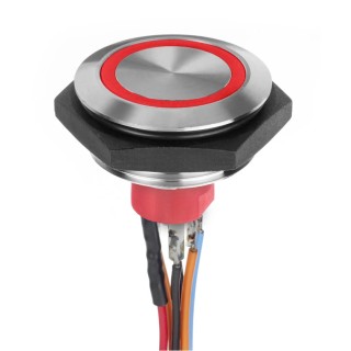 APEM Illuminated Vandal Proof Push Button Switch Momentary Panel Mount 30.2 mm Cutout SPST Red LED IP67 30 V AV56022000074BK