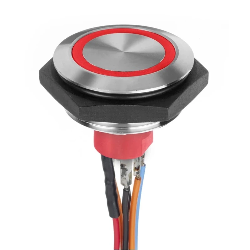 APEM Illuminated Vandal Proof Push Button Switch Momentary Panel Mount 30.2 mm Cutout SPST Red LED IP67 30 V AV56022000074BK