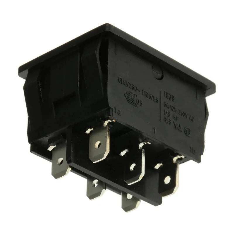Marquardt Panel Mount DPDT Rocker Switch On-Off-On (On)-Off-(On) 6A 250V AC Black Actuator 1839.1402