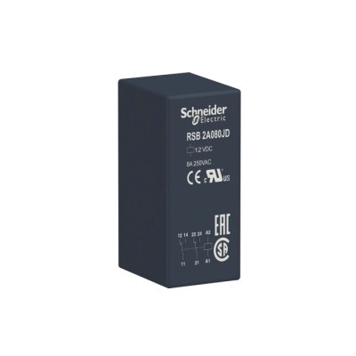 Schneider Electric PCB Power Relay 12V DC Coil, 8A Switching Current, DPDT RSB2A080JD