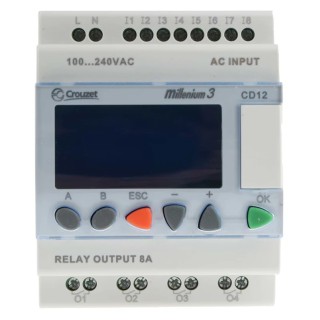 Crouzet Millenium 3 Series Logic Module 8-Input Digital Input 4 Relay Outputs 230V AC 8A Output Current 88974043