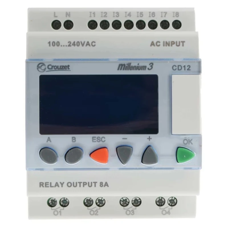 Crouzet Millenium 3 Series Logic Module 8-Input Digital Input 4 Relay Outputs 230V AC 8A Output Current 88974043