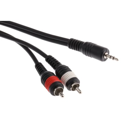 RS PRO Male 3.5 mm Stereo Jack to Male RCA x 2 Auxiliary Cable, Black, 5 m 742-4545