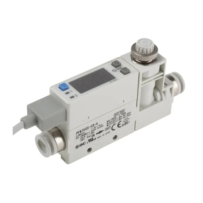 SMC PFM Series Integrated Display Flow Switch for Air 1L/min Min, 50L/min Max, Polybutylene Terephthalate PFM750S-C8-A-W