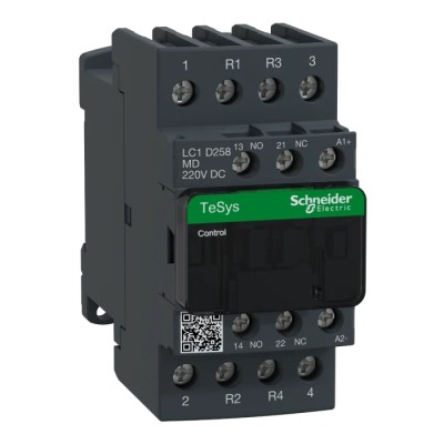 Schneider Electric LC1D Contactor 4-Pole, 230V DC Coil, 40A 220V, 2 NO/2 NC, 690V AC/DC LC1D258MD