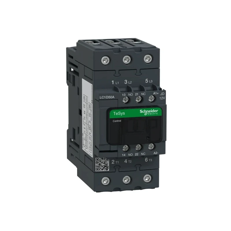 Schneider Electric LC1D Contactor, 12V DC Coil, 3-Pole, 50A, 33kW Power Rating, DIN Rail Mount LC1D50AJD