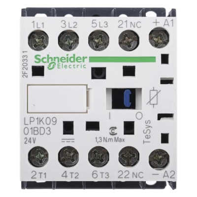 Schneider Electric LP1K Contactor, 24V DC Coil, 3-Pole, 9 A, 3 NO, 690V AC LP1K0901BD3