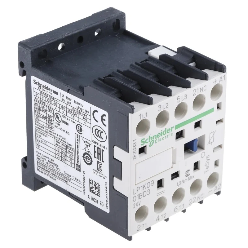 Schneider Electric LP1K Contactor, 24V DC Coil, 3-Pole, 9 A, 3 NO, 690V AC LP1K0901BD3