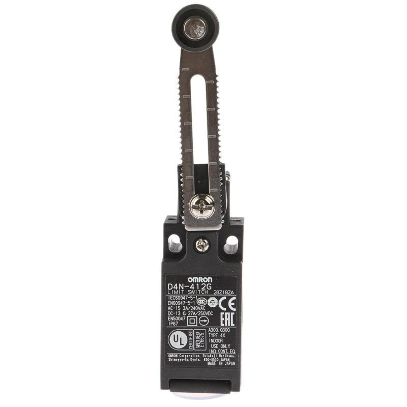 Omron D4n Series Adjustable Roller Lever Limit Switch, 1 NO/1 NC Contact, IP67, Plastic Housing, 4A 