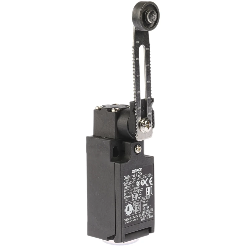 Omron D4n Series Adjustable Roller Lever Limit Switch, 1 NO/1 NC Contact, IP67, Plastic Housing, 4A 